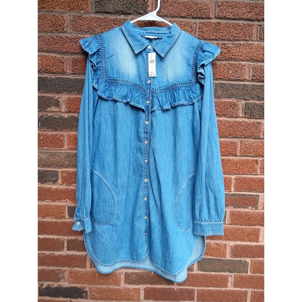 NWT Anthropologie Pilcro Mini Shirt Dress Long Sleeve Ruffled Denim Size xl